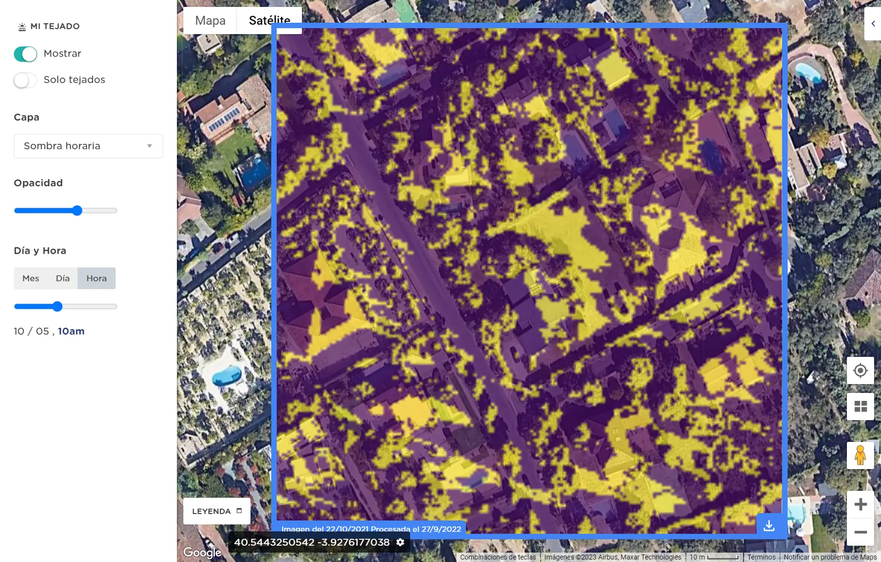 Mapas de luz solar y sombra horaria